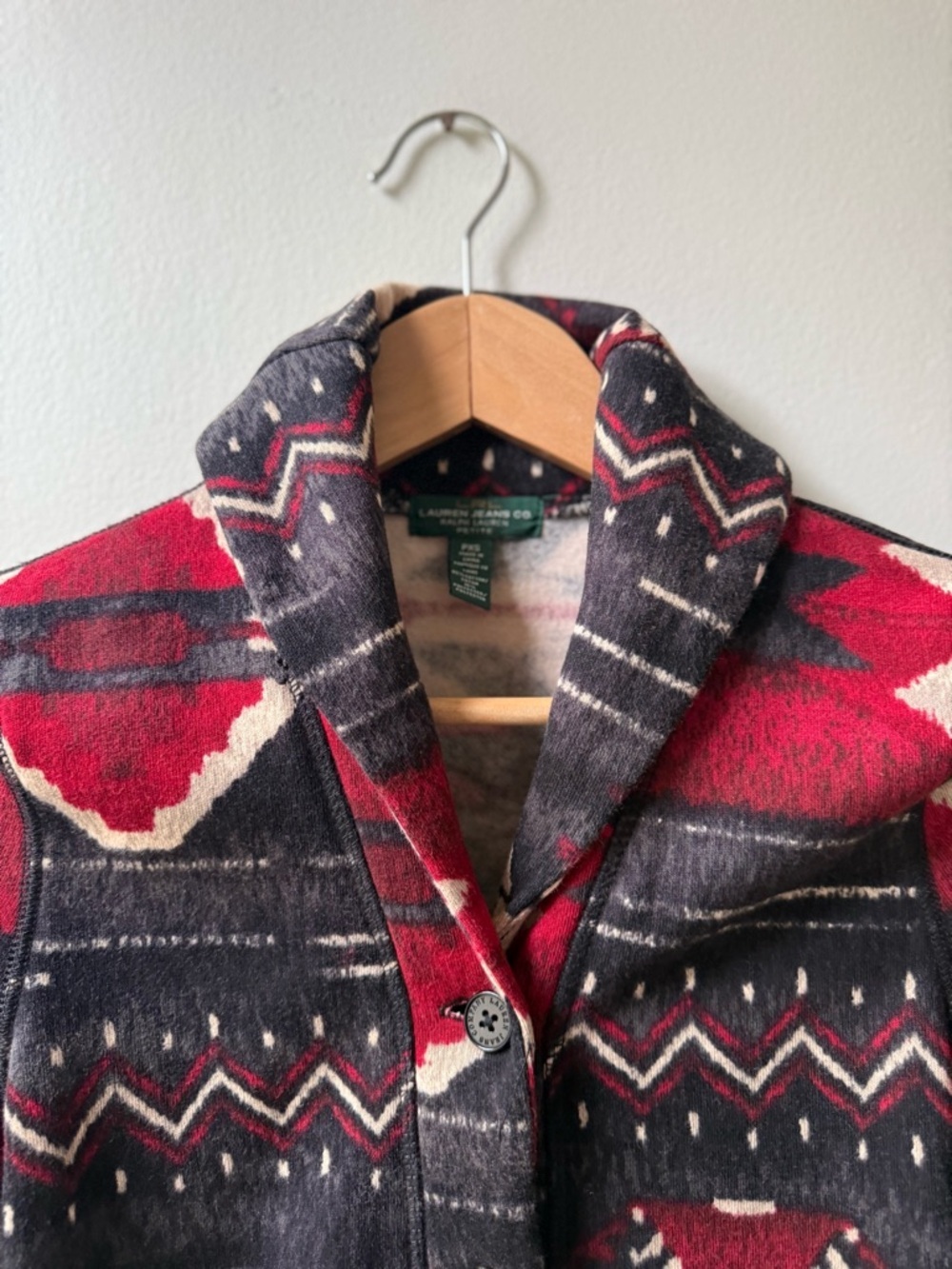 Ralph Lauren Aztec Shawl Collar Knit Jacket - Black, Red, Cream - Picture 3 of 8